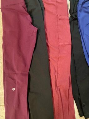 lululemon athletica, anthropolgie & other leggings in burgundy, black, red, blue